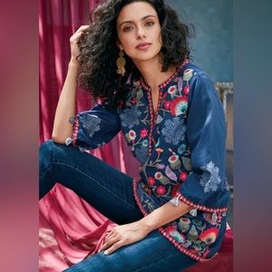 SOFT SURROUNDINGS Paraiso Floral Embroidered Bohemian Tunic Top Size 2X